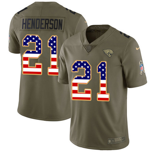 Nike  Jaguars #21 C.J. Henderson Olive USA Flag Men Stitched NFL Limited 2017 Salute To Service Jersey